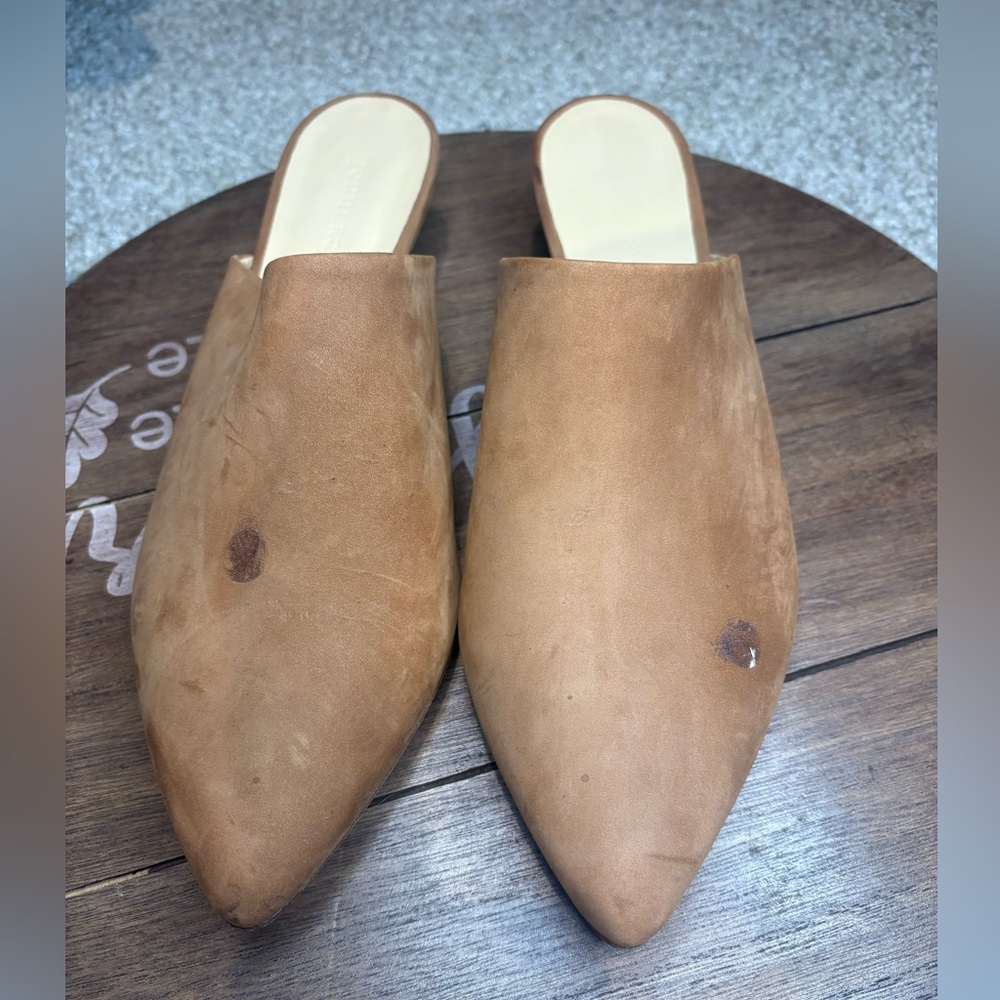 Jenni Kayne Kitten Heel Mules Oiled Suede Walnut 40 NWOB Tan beige